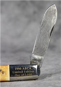 1990 ABCA Ltd Ed Knife Set CASE XXX USA Bone Saddlehorn & Parker USA Stag Damascus Barlow