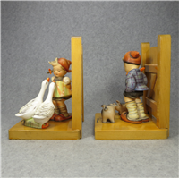 GOOSE GIRL & FARM BOY 6 inch Bookends on Wooden Base  (Hummel 47 & 66, TMK 5)