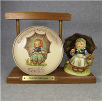 Exclusive Special Edition #9 & #2 SMILING THROUGH 5 inch Figurine & 5-3/4 inch Plaque with Wooden Stand (Hummel 408/0 & Hum 690, TMK 6)