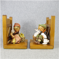 CHICK GIRL & PLAYMATES 6-1/4 inch Bookends on Wooden Base  (Hummel 61 A & B, TMK 2)
