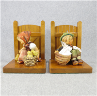 CHICK GIRL & PLAYMATES 6-1/4 inch Bookends on Wooden Base  (Hummel 61 A & B, TMK 2)