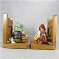 CHICK GIRL & PLAYMATES 6 inch Bookends on Wooden Base  (Hummel 61 A & B, TMK 3)