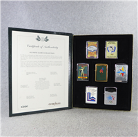 1996 OLYMPIC GAMES COLLECTION Chrome & Brass Lighter Set of 7 (Zippo, 1995)  