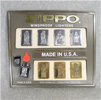 CIGAR STORE INDIAN Chrome & Brass Lighter Display Set of 8 (Zippo, 1995 & 1996)  