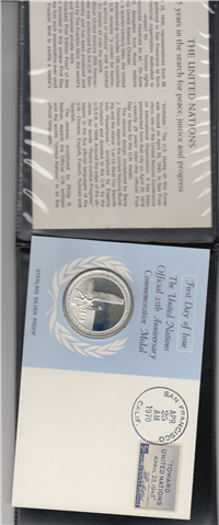 The United Nations Official 25th Anniversary Commemorative First Day Cover and Medal  (Franklin Mint, 1970)