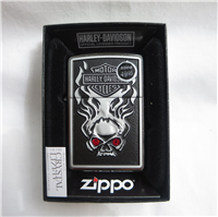HARLEY DAVIDSON SKULL RED CRYSTAL Brushed Chrome Lighter (Zippo, 2015) #28267