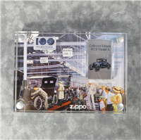 FORD 100 YEARS - 1928 MODEL A - Brushed Chrome Lighter in Lucite Display (Zippo, 2002, #20385)  