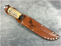 CARL SCHLIEPER Eye Brand Jim Bowie Stag Stacked Leather Knife With Sheath