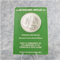 NETHERLANDS ANTILLES 25 Gulden Juliana's Reign Commemorative Coin (Royal Canadian Mint, 1973)