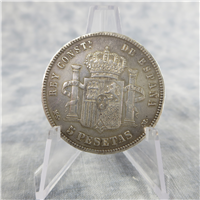 SPAIN 5 Pesetas Silver Coin (1885)