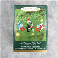 THING ONE AND THING TWO 1-5/8 inch Set of 3 Cat in the Hat Keepsake Ornaments (Hallmark, 2001)
