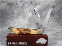 1977 KA-BAR UNION CUTLERY X11 / 77 Dog's Head India Stag 2-Blade Hunter Knife