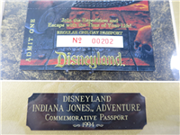 INDIANA JONES ADVENTURE Cast Member Framed Commemorative Passport (Disneyland, 1994)