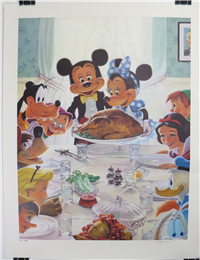 FAMILY DINNER Limited Edition Signed 31-1/2 X 24-1/2 inch Cast Member Lithograph Art (Disneyland, Charles Boyer)