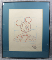 MICKEY IN OVERALLS Hand-Drawn Hand-Signed Mickey Mouse Sketch (Disneyana Convention, 1992/1995)