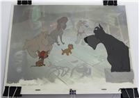 OLIVER AND COMPANY Original Animation Production Cel Set-Up w/ Hand-Painted Background (Disney, 1988)