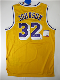 MAGIC JOHNSON #23 Signed Yellow Adidas LAKERS Basketball Swingman Jersey Size XL Length +2 (PSA/DNA COA, 2013)