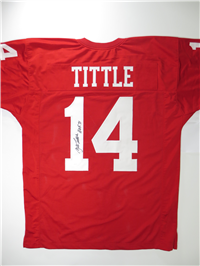 Y.A. TITTLE #14 Signed GIANTS Sewn-On Style NFL Jersey Size L (James Spence Authentication)