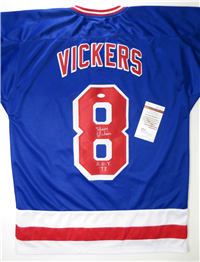 STEVE VICKERS #8 Signed RANGERS Sewn-On Style NHL Jersey Size XL (James Spencer Authentication COA)
