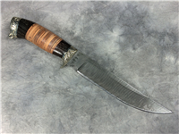 OLAMIC CUTLERY AG RUSSELL Twisted Damascus Birch Bark & Wengewood 12" Knife