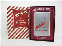 NORTHLAND OILS & LUBES Brushed Chrome Advertising Lighter (Zippo, 1953-1955)
