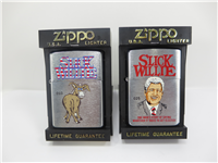 Bill Clinton SLICK WILLIE Brushed Chrome Limited Edition Lighter & ZipLight Lot of 2 (Zippo, 1996)