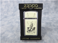 WHALE SCRIMSHAW Polished Chrome Ultralite Slim Lighter (Zippo, 1993-1995)