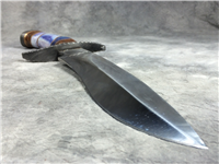 OZAIR Custom Handmade 15-1/2" Blue Bone Damascus Guard & Pommel Bowie Knife