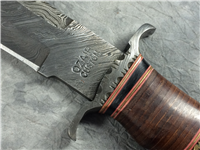 OZAIR Custom Handmade 15-3/4" Stacked Leather Damascus Bowie Knife with Sheath
