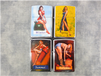 ZIPPO SALUTES PINUP GIRLS Polished Chrome Lighter Set of 4 in Collectors Tin (Zippo, 1996)
