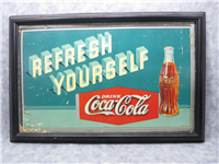 1935 REFRESH YOURSELF Drink Coca-Cola 13x21" Framed Lithograph Advertising Sign