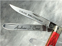 2003 CASE BROS 62048 SS Ltd Ed *ANDREW J CASE* Red Jig Bone Slimline Trapper Knife