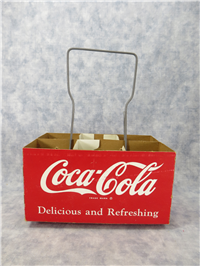 Vintage Coca-Cola 'Delicious & Refreshing' 6 Bottle Cardbord Carrier/Caddy with Wire Handle
