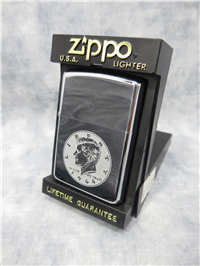 1964 KENNEDY HALF DOLLAR Laser Engraved Polished Chrome Lighter (Zippo, 1992)