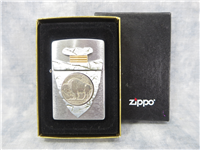 PIERCING BUFFALO NICKEL Arrowhead Emblem Brushed Chrome Lighter (Zippo, #20516, 2004)