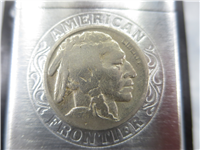 AMERICAN FRONTIER 1920 Indian Head Nickel Brushed Chrome Laser Engraved Lighter (Zippo, 1994)