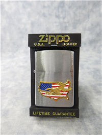 USA MAP/AMERICAN EAGLE Emblem Brushed Chrome Lighter (Zippo, 1992)