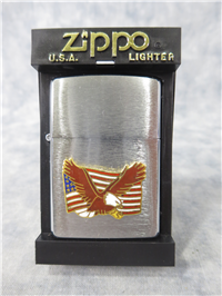 USA EAGLE ON FLAG Emblem Brushed Chrome Lighter (Zippo, 1992)