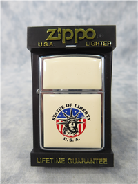 STATUE OF LIBERTY U.S.A. Cream Ultralite Chip Polished Chrome Lighter (Zippo, 1991)