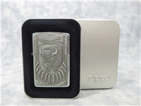 BUFFALO WITH NECKLACE Pewter Emblem Polished Chrome Lighter (Zippo, Barrett Smythe, #B145, 1995)  