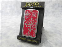 RED FLEUR DE LIS FLORAL DESIGN Polished Chrome Slim Lighter (Zippo, 54195, 2007)