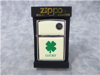 LUCKY/FOUR LEAF CLOVER Cream Ultralite Chip Polished Chrome Lighter (Zippo, 1999)