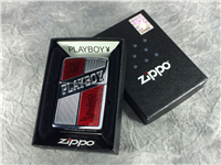 PLAYBOY Deep Carved Red & Silver Polished Chrome Lighter Armor Case (Zippo, 2007)  