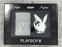PLAYBOY BUNNY STAR Polished Chrome Lighter & Key Chain (Zippo 24464, 2008)  