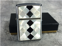 ZIPPO Mother of Pearl & Black Pearl Diamonds Polished Chrome Lighter (Zippo 20480, 2003)  