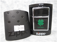 LUCKY/FOUR LEAF CLOVER Black Ultralite Chip Polished Chrome Lighter (Zippo, 360BK, 2005)