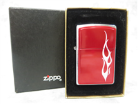 RED TRIBAL FLAME Emblem Brushed Chrome Lighter (Zippo, 2002)