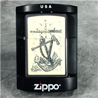 ANCHORS AWEIGH SCRIMSHAW Brushed Chrome Lighter (Zippo 20692, 2005)