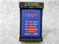 Millennium Series GUARANTEED TO WORK Blue Matte Lighter (Zippo, 1998)