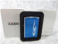 BLUE TRIBAL FLAME Emblem Brushed Chrome Lighter (Zippo, 2002)
